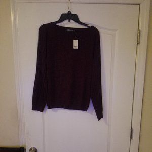 New York and Company Seventh Avenue Maroon Pleated Sleeve Blouse